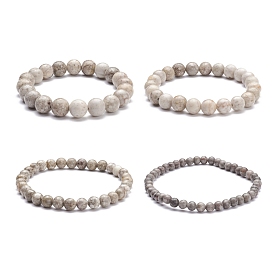 Round Natural Maifanite/Maifan Stone Beads Stretch Bracelets Set, Reiki Bracelets for Men Women