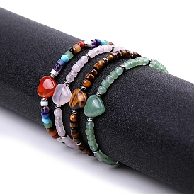 Natural Gemstone Braided Bead Bracelets for Women, Heart