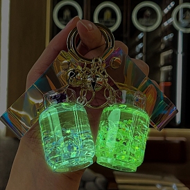 Acrylic Luminous Into Oil Canister Pendant Keychains, Floating Quicksand Keychains, Glow in the Dark