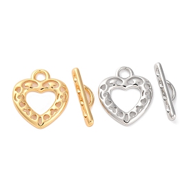 Heart Brass Toggle Clasps, Long-Lasting Plated