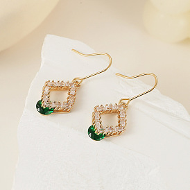 Fashion Diamond Inlaid Emerald Zircon Earrings - Retro Ear Hooks, Personalized Accessories.