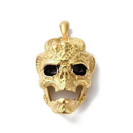 PVD Vacuum Plating 304 Stainless Steel Pendants, with Enamel, Skull Charm