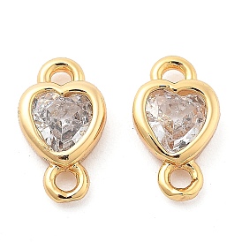 Brass Clear Cubic Zirconia Connector Charms, Heart Links