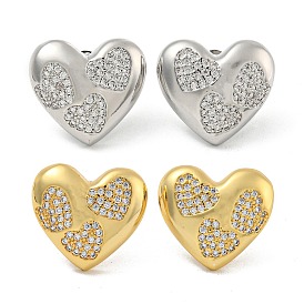 Серьги-гвоздики с прозрачным паве из латуни с кубическим цирконием, сердце