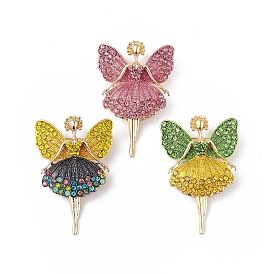 Butterfly Dancer Enamel Pin with Rhinestone, Golden Alloy Badge with Loop for Backpack Clothes Pendant Jewelry
