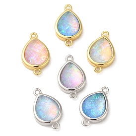 Synthetic Opal Connector Charms, Rack Plating Brass Teardrop Links