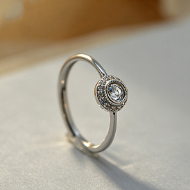 Brass Micro Pave Clear Cubic Zirconia Finger Rings, Flat Round