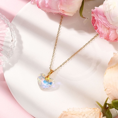 Кулон в форме сердца из прозрачного стекла ABS, латунные цепочки-кабели для женщин