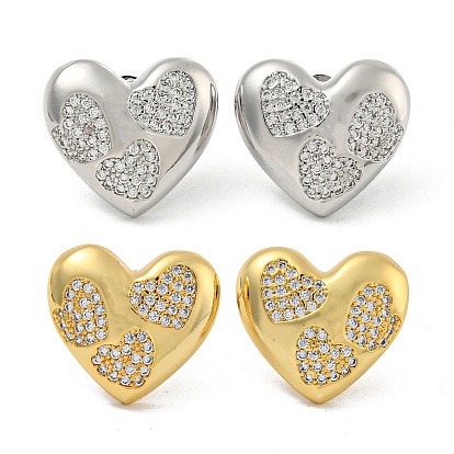 Серьги-гвоздики с прозрачным паве из латуни с кубическим цирконием, сердце