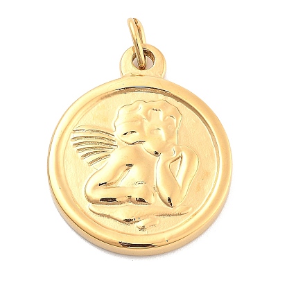 Ионное покрытие (ip) 304 подвески из нержавеющей стали, плоско-круглые, узор ангела