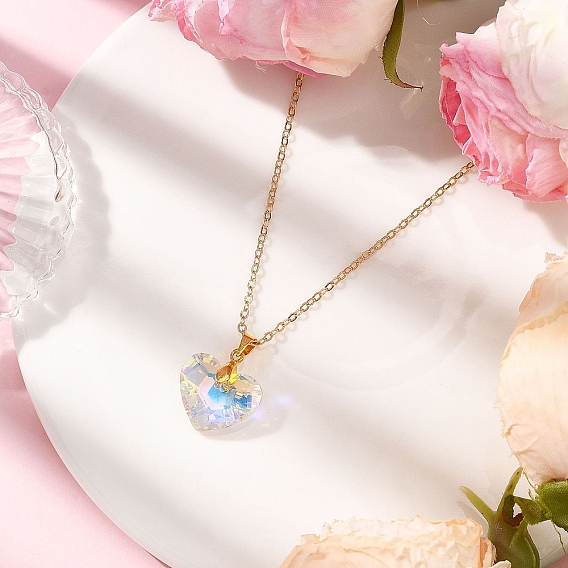 Кулон в форме сердца из прозрачного стекла ABS, латунные цепочки-кабели для женщин