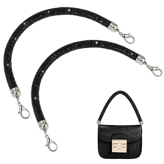 2шт. круглые ручки для сумок из синтетического каучукового шнура с блестящими стразами, Сплав с застежками