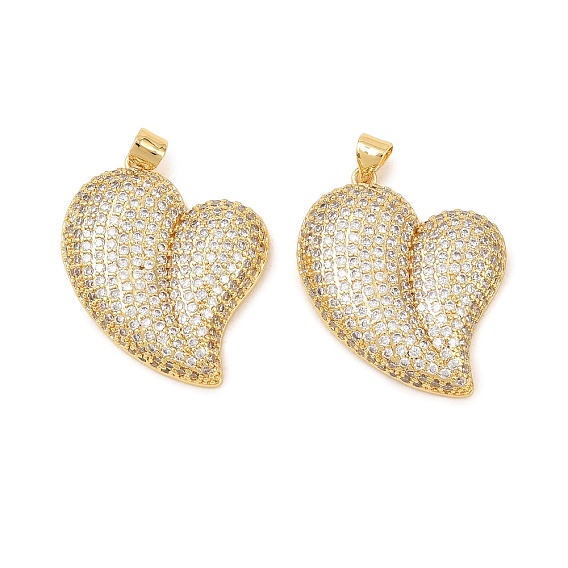 Латунные микропаве прозрачные подвески с фианитом, сердце прелести, стойки покрытие, долговечный, без свинца и без кадмия