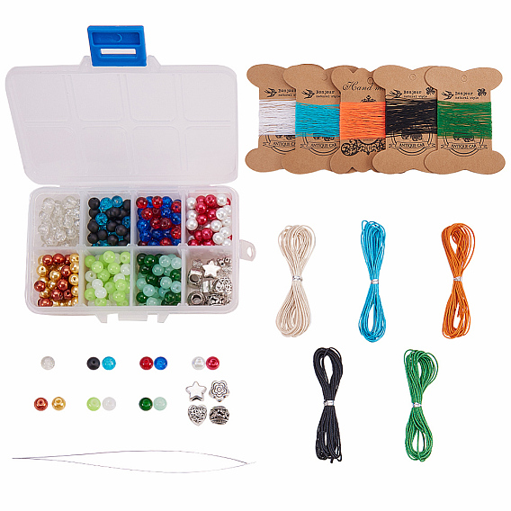 DIY Bracelet Making, with Waxed Cotton Thread Cords, Nylon Sewing Thread, Glass Bead and Tibetan Style Alloy Finding