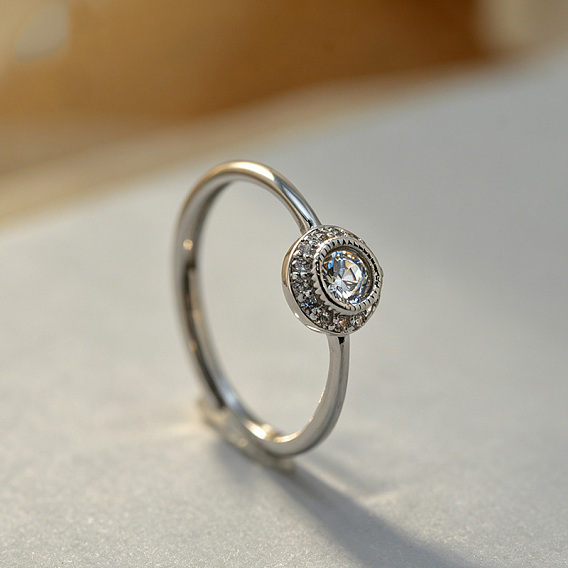 Brass Micro Pave Clear Cubic Zirconia Finger Rings, Flat Round
