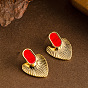 Серьги-гвоздики из сплава овальной формы с сердечками, с уксусной кислотой