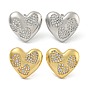 Серьги-гвоздики с прозрачным паве из латуни с кубическим цирконием, сердце