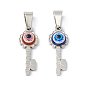304 Stainless Steel Resin Pendants, Key Charms with Evil Eye