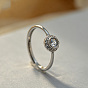 Brass Micro Pave Clear Cubic Zirconia Finger Rings, Flat Round