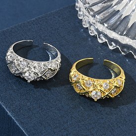 Открытые кольца манжеты из латуни с микропаве и кубическим цирконием, ромб, без кадмия и без свинца, стойки покрытие, долговечный