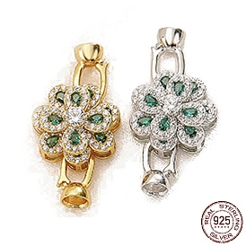 925 Sterling Silver Micro Pave Lime Green Cubic Zirconia Fold Over Clasps, Flower