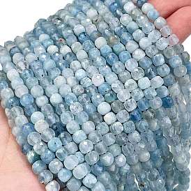 Natural Aquamarine Beads Strands, Faceted, Cube
