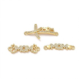 Mother's Day Brass Micro Pave Clear Cubic Zirconia Connector Charms, Mon Links, Long-Lasting Plated, Cadmium Free & Lead Free, Rack Plating