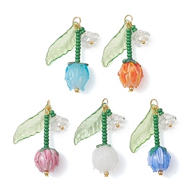 Подвески из акрила и бусин ручной работы, изготовленных методом лэмпворк., подвески в виде цветка тюльпана