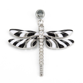 Tibetan Style Alloy European Dangle Charms, Large Hole Charms, with Rhinestone and Enamel, Dragonfly