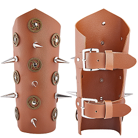 Pulsera estilo punk de piel sintética para moteros, protector de brazo de tiro con arco retro, con fornituras de aleación de zinc y cordón