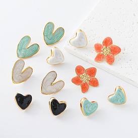 304 Stainless Steel Enamel Stud Earrings for Women, Heart