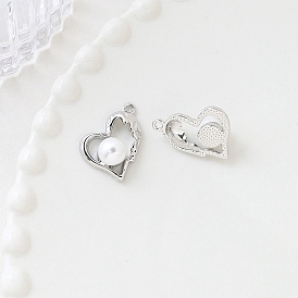 Platinum Tone Alloy Pendants, with Plastic Imitation Pearl Beads, Heart/Half Round Charms