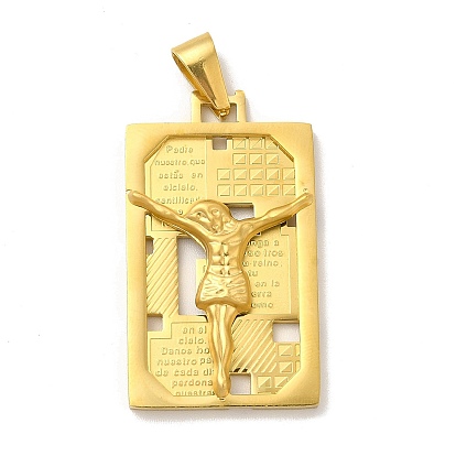 Ion Plating(IP) 304 Stainless Steel Religion Pendants, Rectangle with Jesus Charms