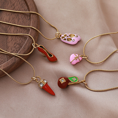 Vintage Retro Red High Heel Shoe Chili Heart Pendant Necklace for Women