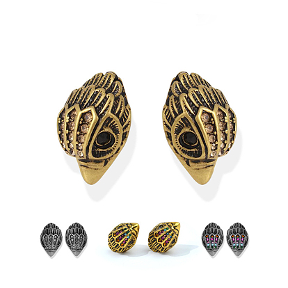 Серьги-гвоздики с птичьей головой из латуни с микропаве из кубических цирконий