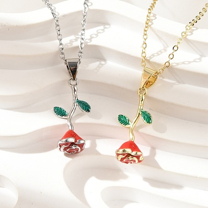 Латунь эмаль кулон ожерелья, роза