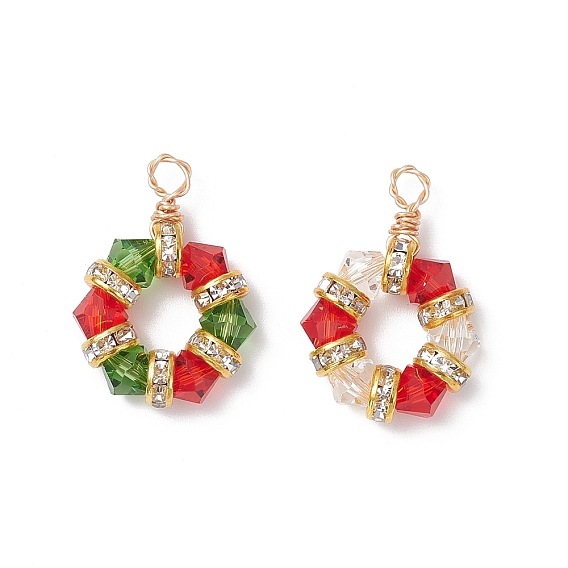 2 шт. 2 цвета имитация австрийского хрусталя k9 стеклянные и латунные подвески с бусинами в форме шестиугольника со стразами, с петлями из медной проволоки, разноцветные