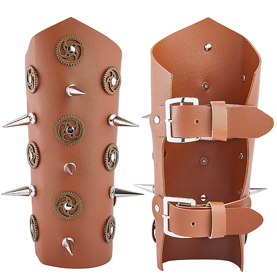 Imitation Leather Punk Style Cuff Wristband for Bikers, Retro Archery Armguard, with Zinc Alloy Findings & Cord