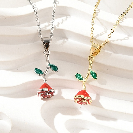 Латунь эмаль кулон ожерелья, роза