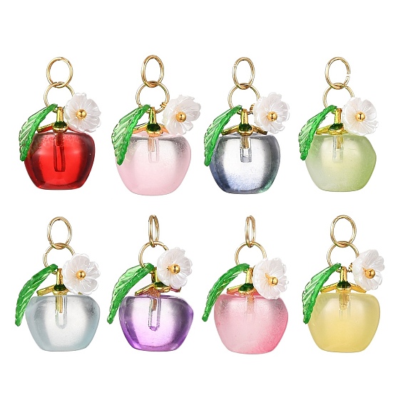 8 шт. прозрачные стеклянные подвески с краской для выпечки, яблоко с цветком, с бусинами из искусственного жемчуга из акрила и смолы и 304 открытыми соединительными кольцами из нержавеющей стали