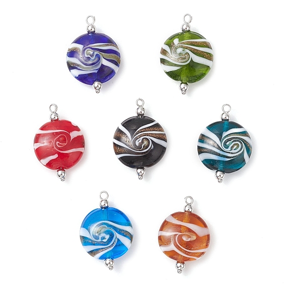 Ручной работы подвески золотые бусины песка, латуни и 304 результатов из нержавеющей стали, плоско-круглые