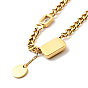 Rectangle & Rhinestone Pendant Necklace, Ion Plating(IP) 304 Stainless Steel Jewelry for Women