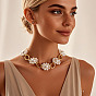 Colliers à maillons en alliage avec motif losange et fleur en plastique pour femmes, or