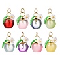 8 шт. прозрачные стеклянные подвески с краской для выпечки, яблоко с цветком, с бусинами из искусственного жемчуга из акрила и смолы и 304 открытыми соединительными кольцами из нержавеющей стали