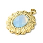Ion Plating(IP) Real 14K Gold Plated 304 Stainless Steel with Glass Pendant, Oval Flower Charms
