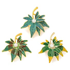 Leaf Shape Alloy Enamel Layered Brooch, with Resin Imitation Pearl