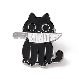Gato con pin de esmalte de cuchillo, insignia de aleación de palabras para ropa de mochila, Platino