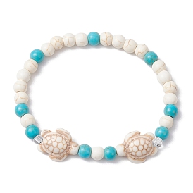 Synthetic Turquoise Beaded Stretch Bracelets for Women Men, Turtle