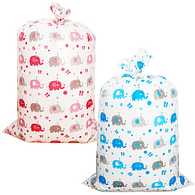 2Pcs 2 Colors Christmas Rectangle Plastic Elephant Print Gift Storage Big Bags, with Rope