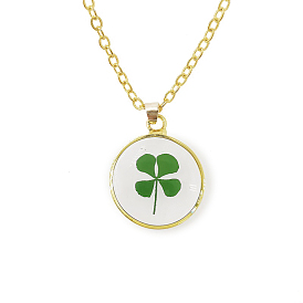 Resin Clover Pendant Necklace, Alloy Jewelry for Women